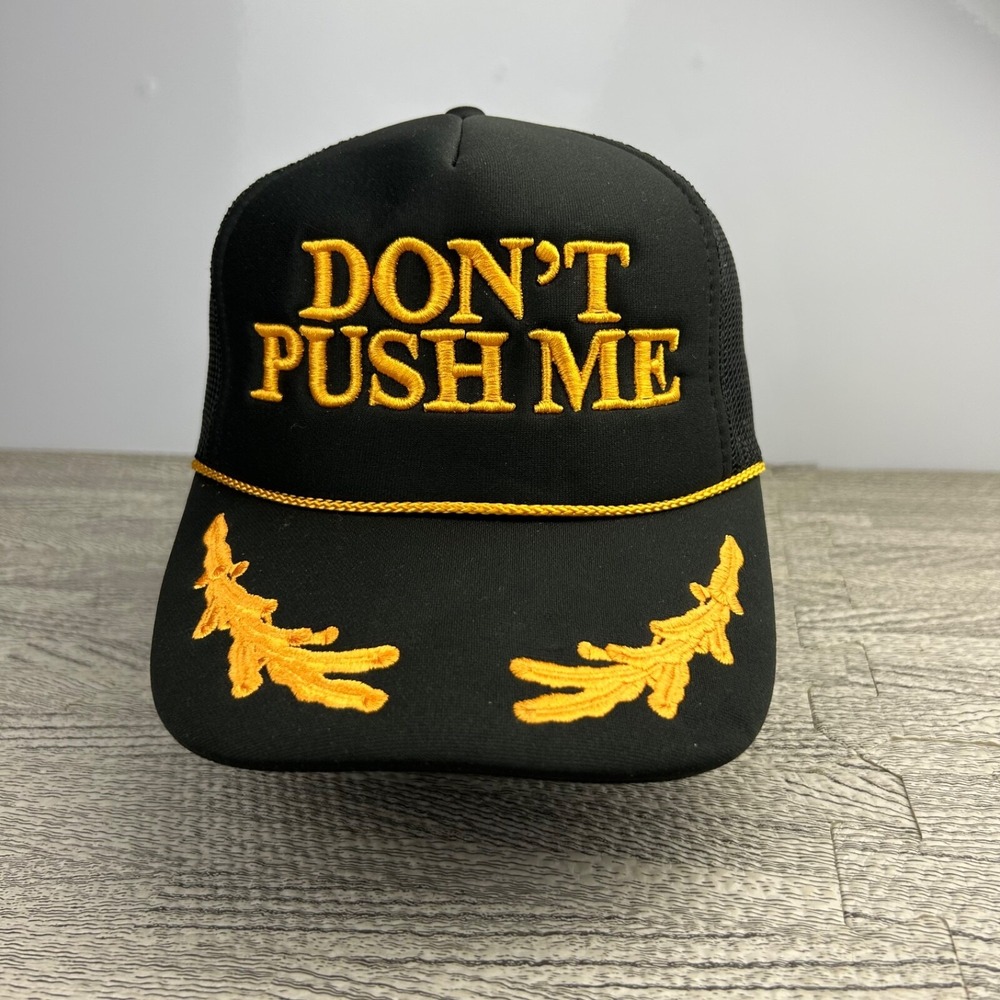 Vintage 90s Don't Push Me Trucker Hat Cap Snap Back Adjustable Black Adult